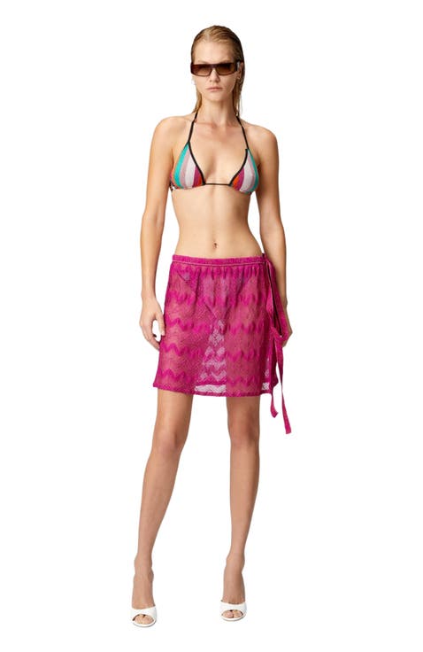 Wrap Cover-up Miniskirt In Zig Zag Lamé Viscose