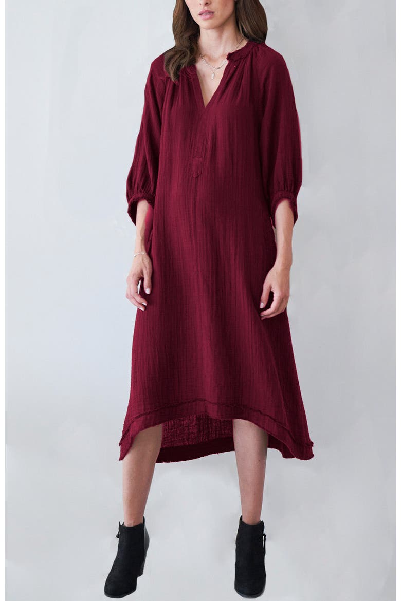 Gauze Dress with Pockets, Main, color, Burgundy