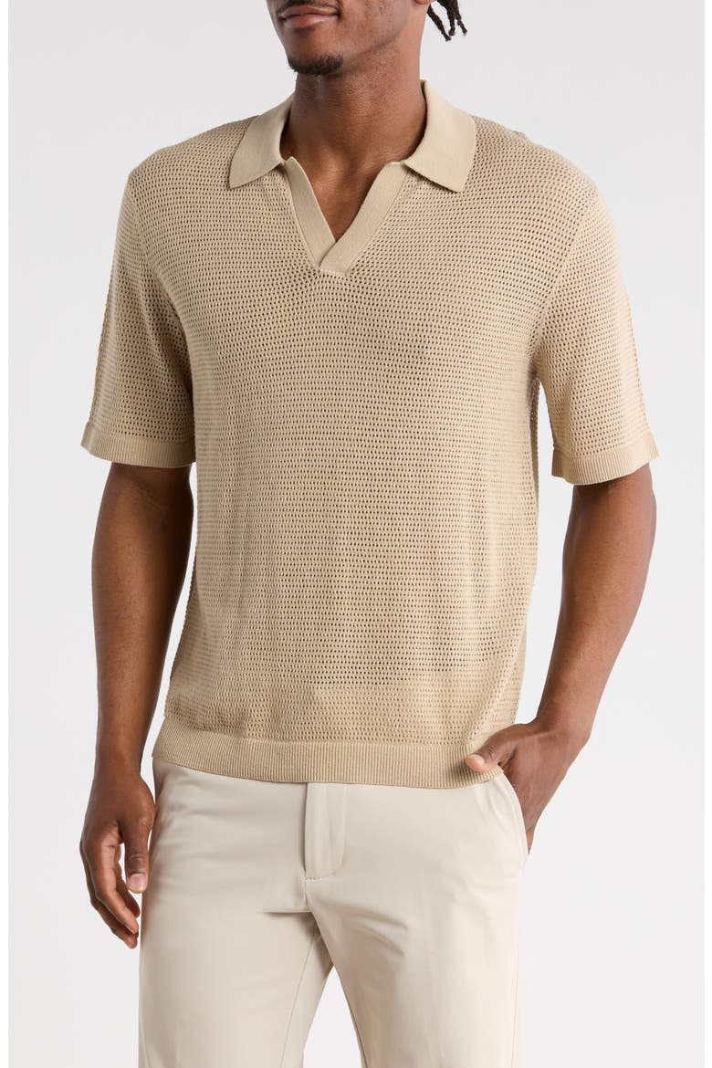 Short Sleeve Johnny Collar Knit Polo, Main, color, TAN NANTUCKET