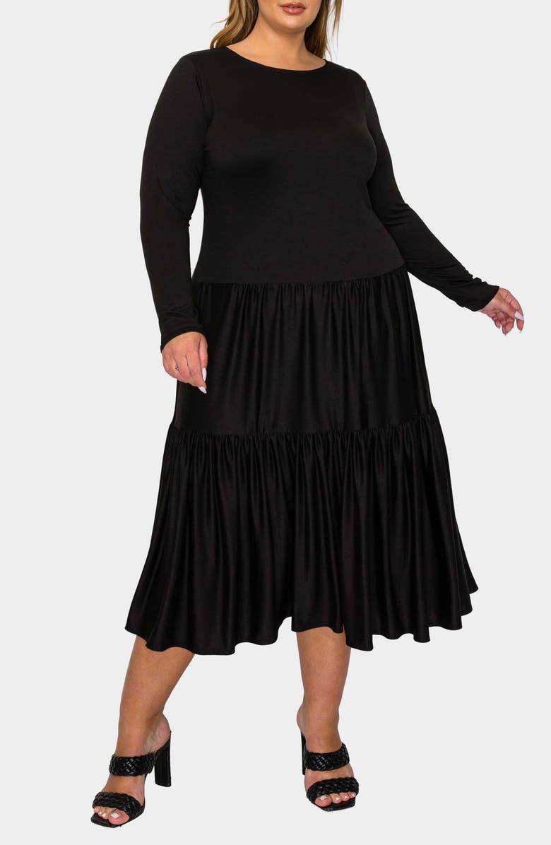 L I V D Eliana Long Sleeve Tiered Midi Dress, Alternate, color, Black