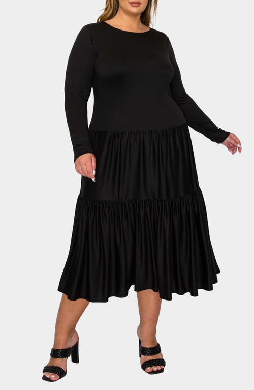 L I V D Eliana Long Sleeve Tiered Midi Dress In Black