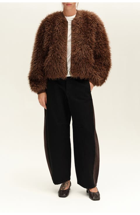 Faux Fur Cropped Bomber Jacket