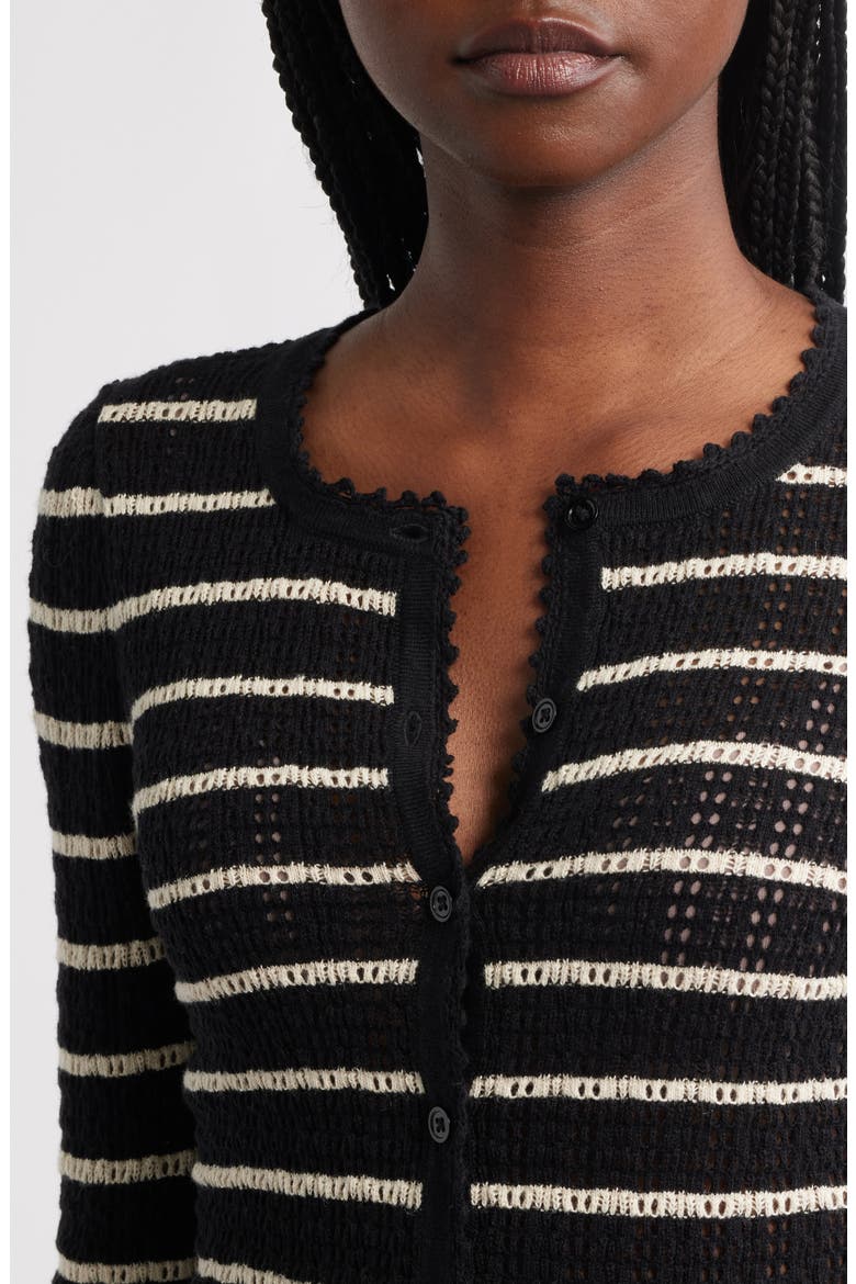Therese Stripe Open Knit Pima Cotton & Silk Cardigan, Alternate, color, NOIR ALLAIRE STRIPE