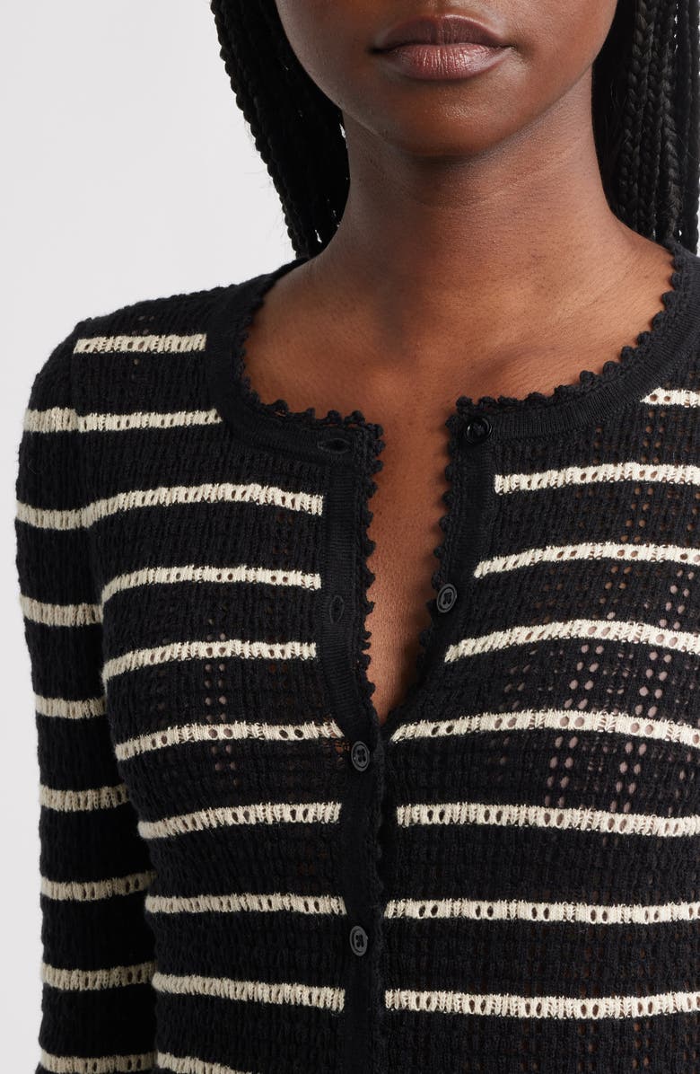 DÔEN Therese Stripe Open Knit Pima Cotton & Silk Cardigan, Alternate, color, Noir Allaire Stripe