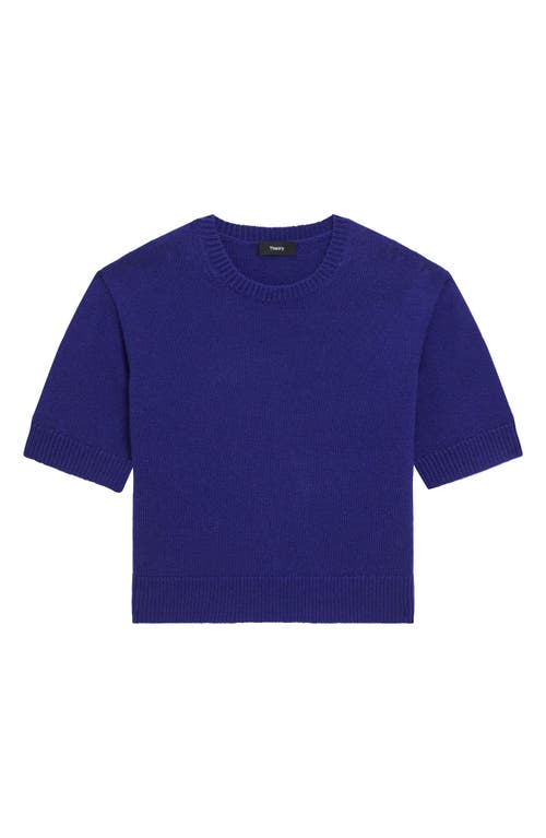 Theory Cashmere Cropped Short Sleeve Sweater In Blue