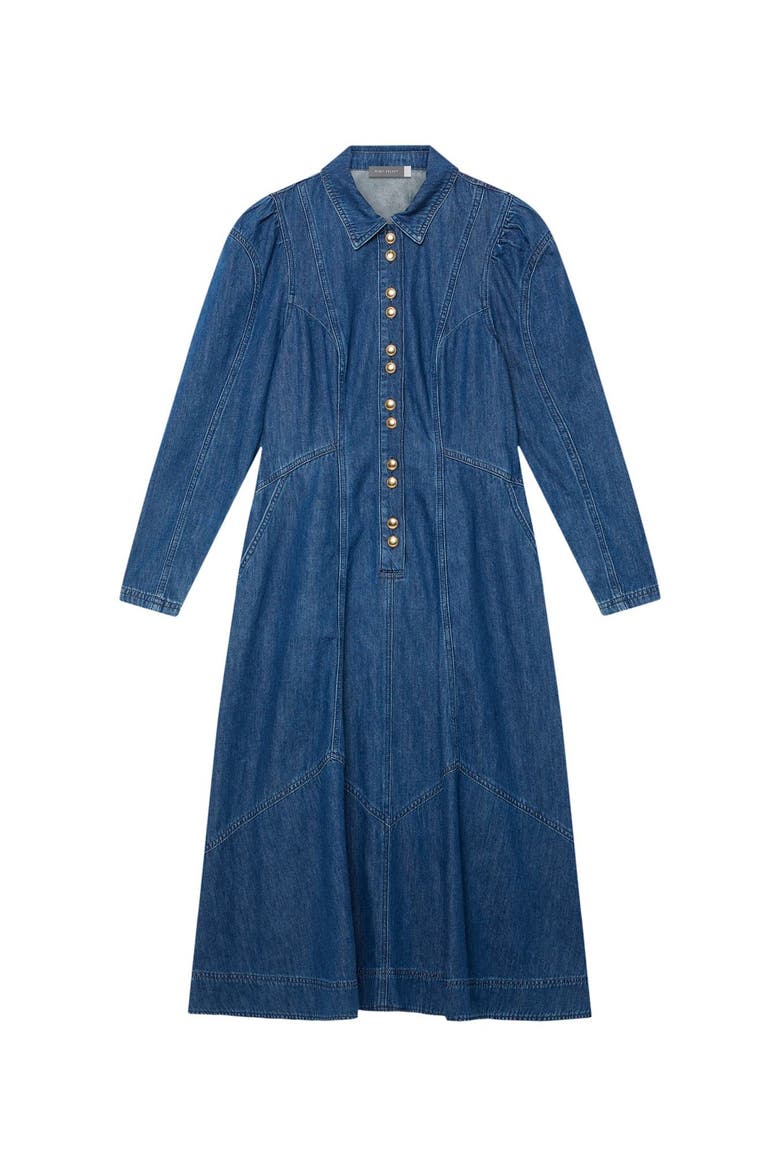 Denim Midi Classic Collar Shirt Dress, Main, color, Blue