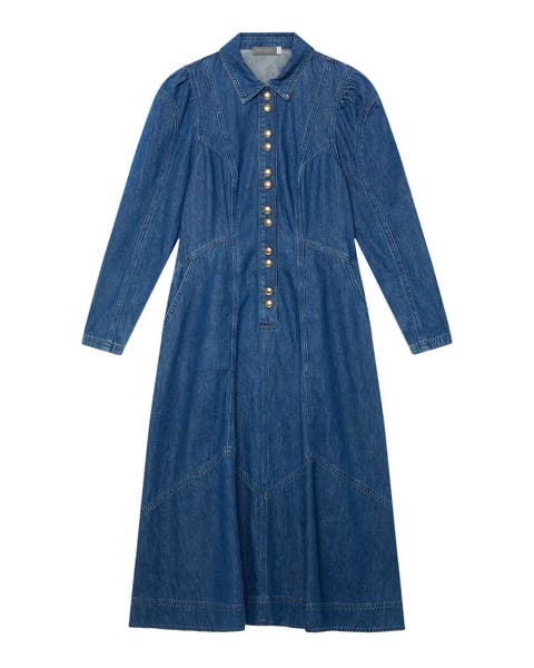 Denim Midi Classic Collar Shirt Dress