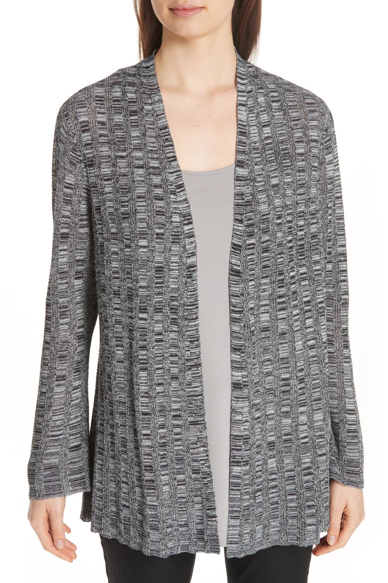 Bell Sleeve Silk Blend Cardigan, Main, color, BLACK