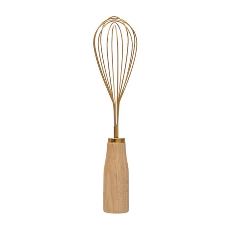 Standing Stainless Steel Whisk with Wood Handle, Gold Finish