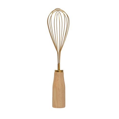 Storied Home Standing Stainless Steel Whisk With Wood Handle, Gold Finish