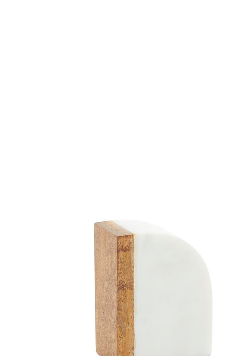 GINGER BIRCH STUDIO White Marble Bookend with Wood Detail - Set of 2, Alternate, color, White