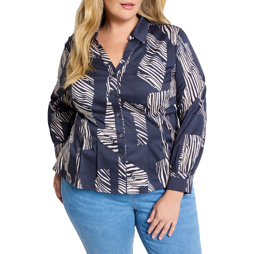 Nic + Zoe Nic+zoe Zebra Stripe Stretch Cotton Button-up Shirt In Multi
