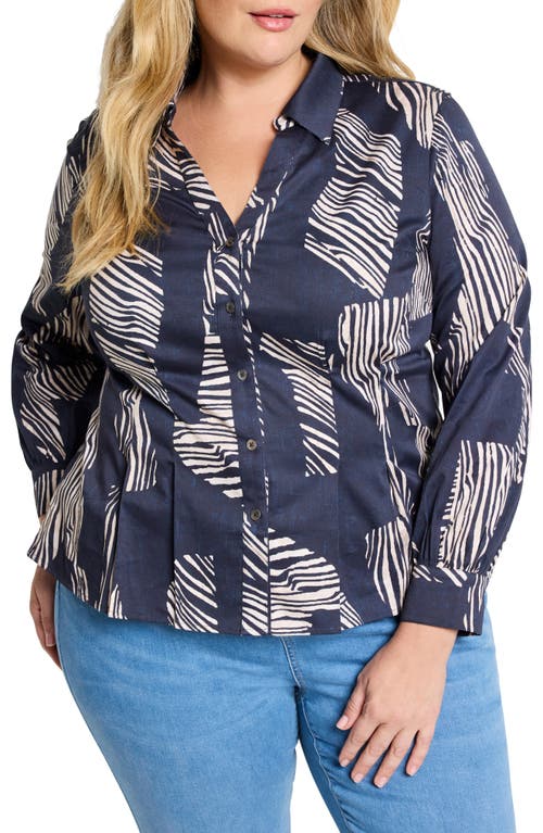 Nic + Zoe Nic+zoe Zebra Stripe Stretch Cotton Button-up Shirt In Indigo Multi