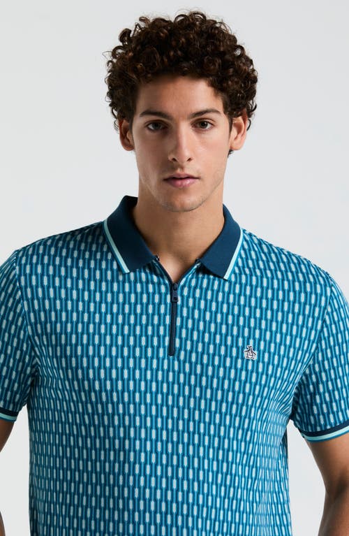 Original Penguin Geometric Jacquard Tipped Zip Polo In Mosaic Blue