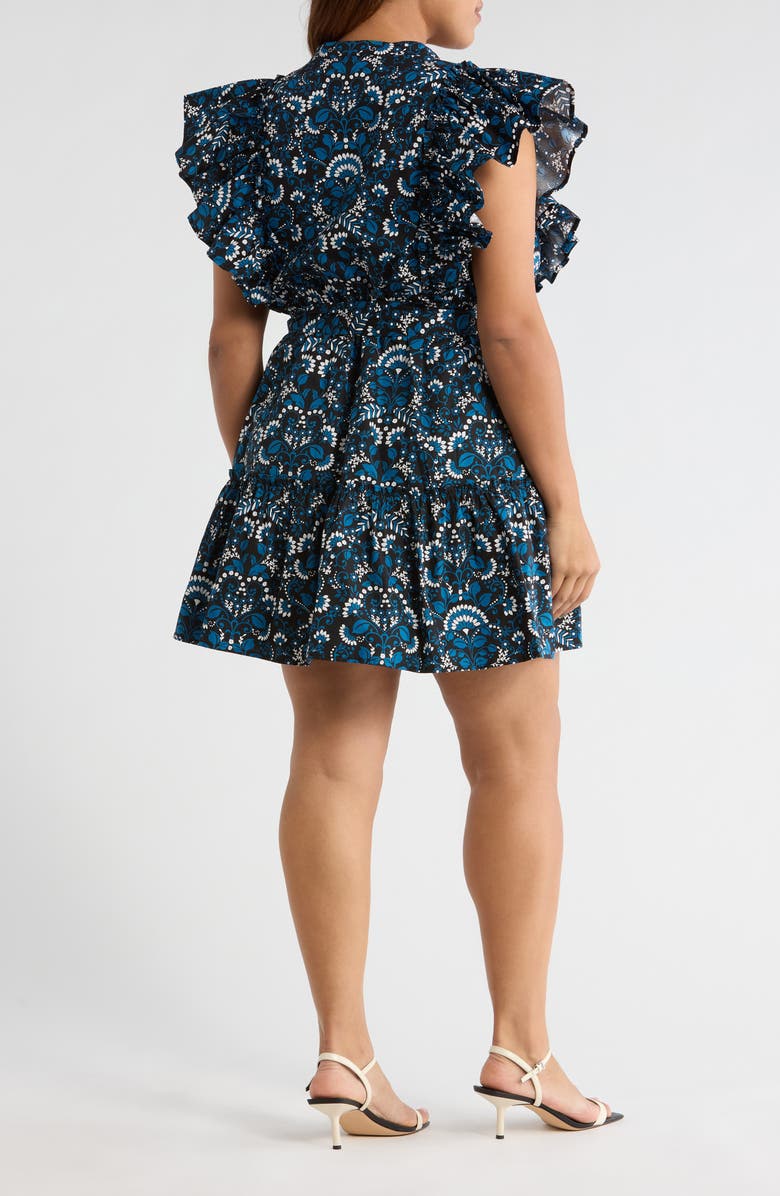 SUGARLIPS Etta Floral Ruffle Minidress, Alternate, color, Teal-Multi