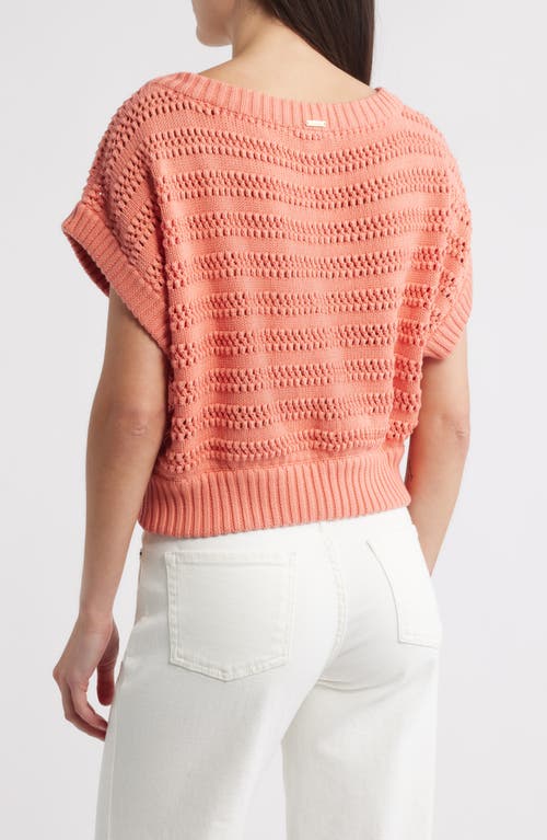 Cleobella Cece Short Sleeve Open Knit Organic Cotton Sweater In Pink