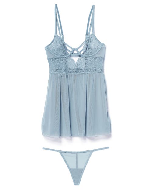 Adore Me Rae Unlined Babydoll & G-string Set Lingerie In Blue