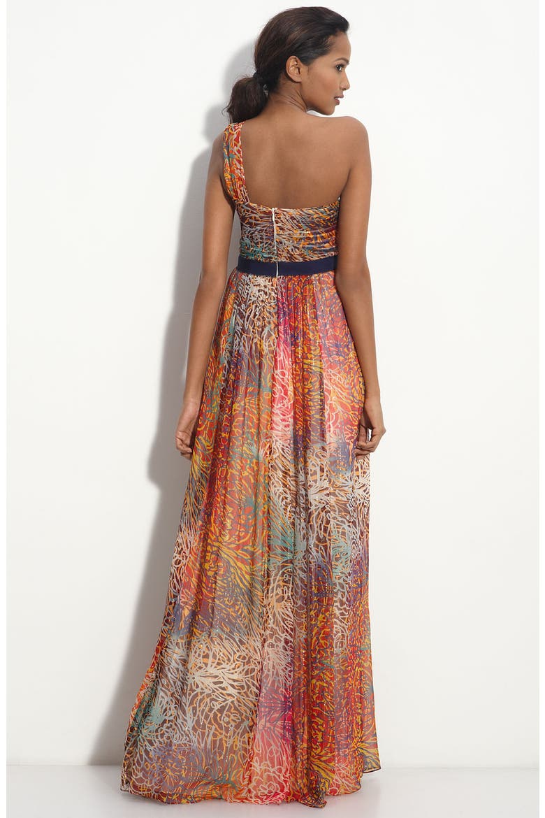 One Shoulder Metallic Chiffon Gown, Alternate, color, BEGONIA