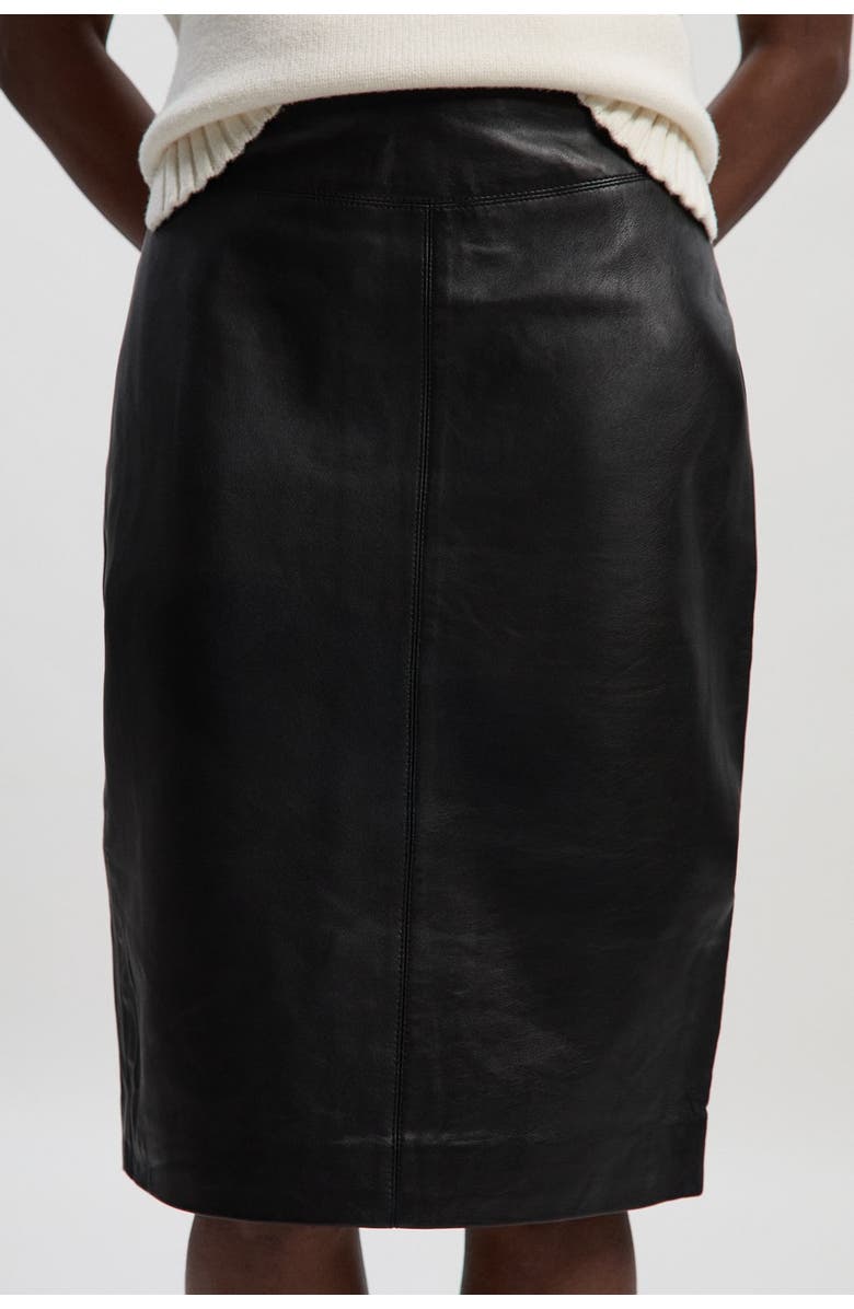 Karen Millen Leather Signature Pencil Skirt, Main, color, Black