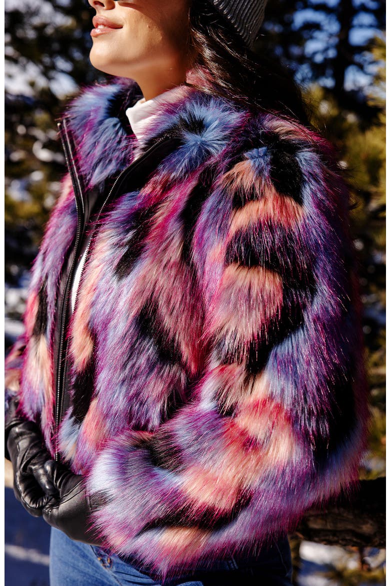 Cosmo Faux Fur Crop Jacket, Alternate, color, PURPLE MULTI