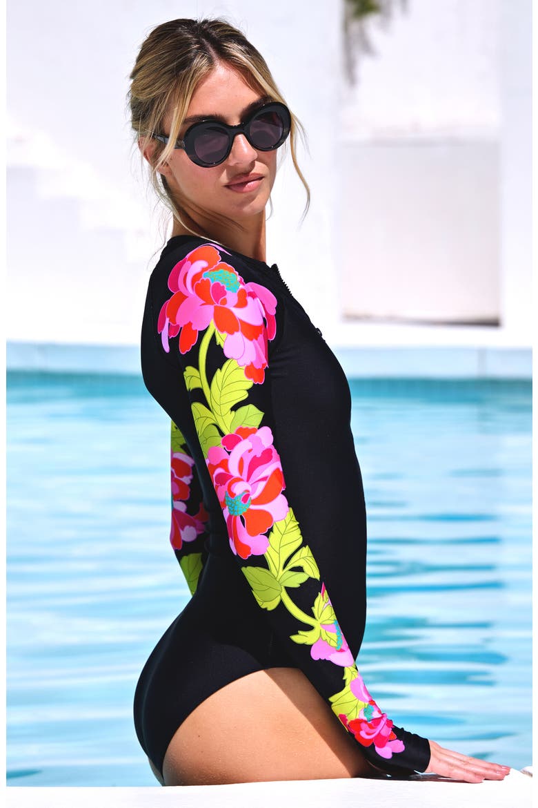 Bougainvillea Long Sleeve UPF 20+ One-Piece Rashguard Swimsuit, Alternate, color, MULTI