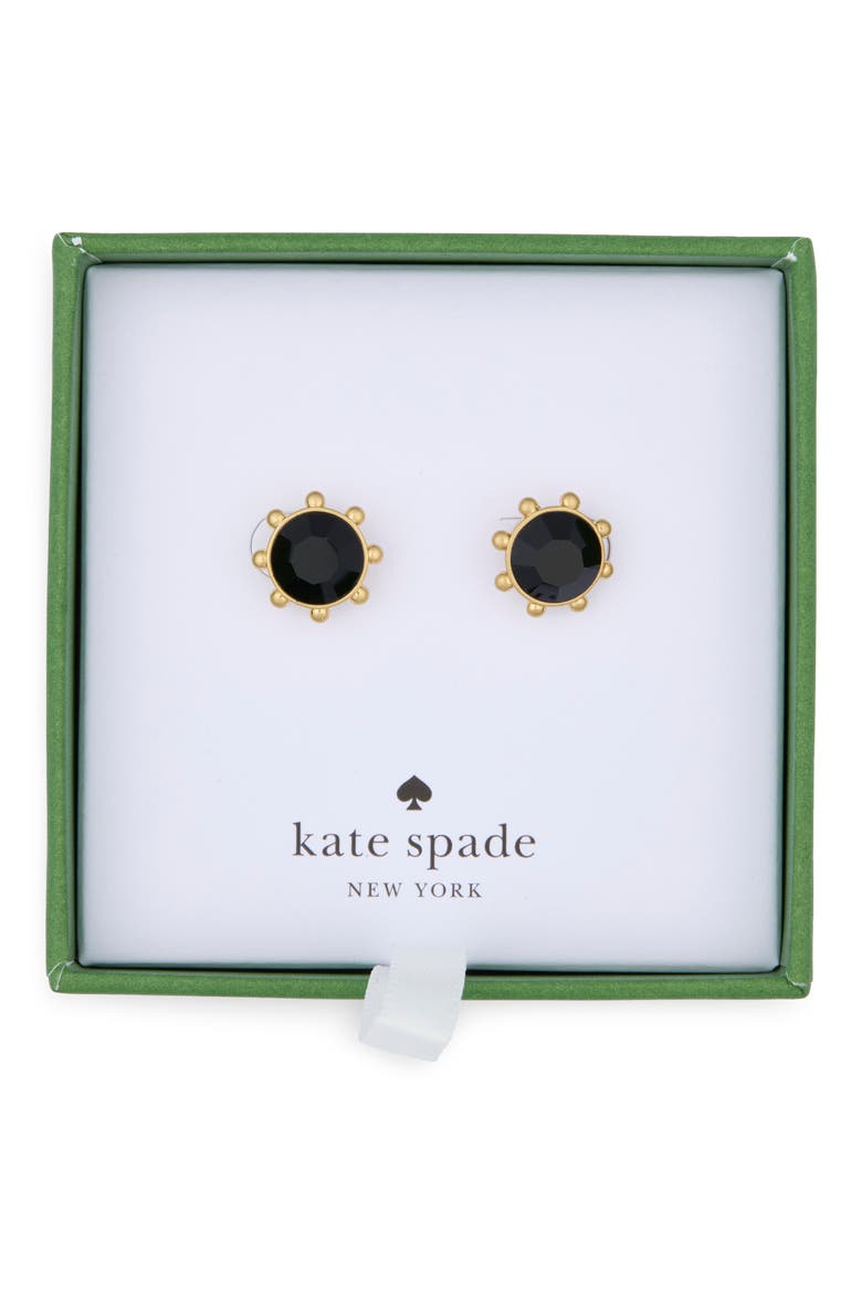 gold-tone bezel set crystal stud earrings, Main, color, JET