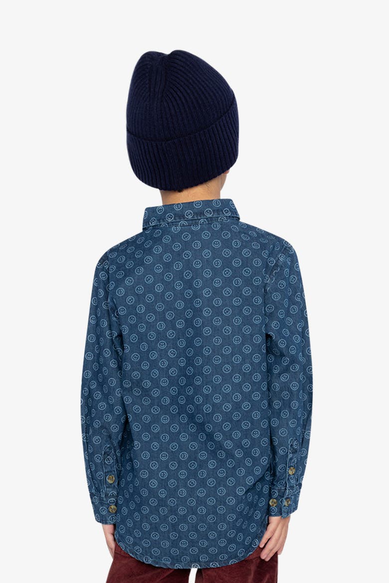 Smiley Detail Chest Pocket Chambray Shirt, Alternate, color, Blue Smiley Print