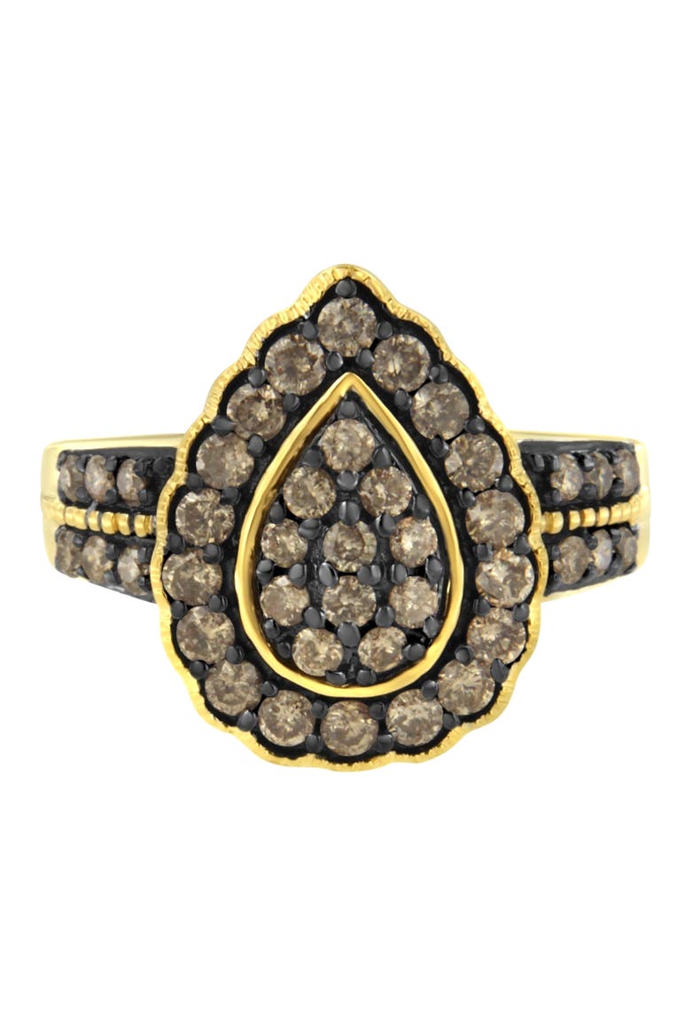 10K Yellow Gold Plated Silver 1 1/8 cttw Diamond Pear Cocktail Ring, Alternate, color, Yellow Gold over Silver