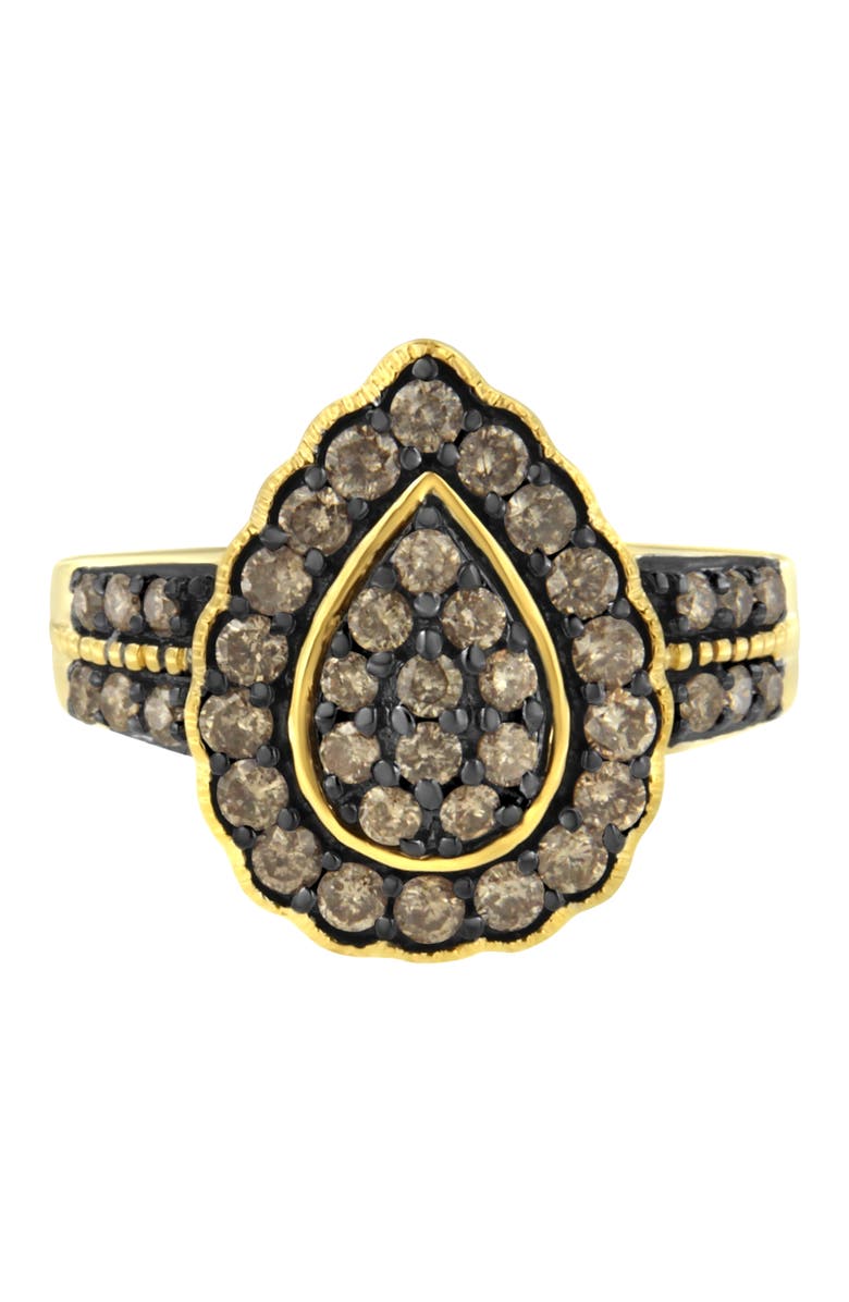 Haus of Brilliance 10K Yellow Gold Plated Silver 1 1/8 cttw Diamond Pear Cocktail Ring, Alternate, color, Yellow Gold Over Silver