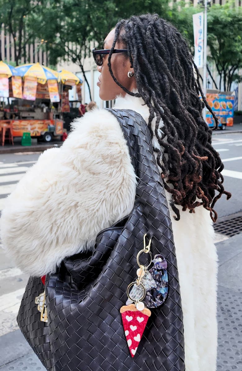 Solar Eclipse Haind Painted Pizza Slice Bag Charm Key Chain, Alternate, color, Red