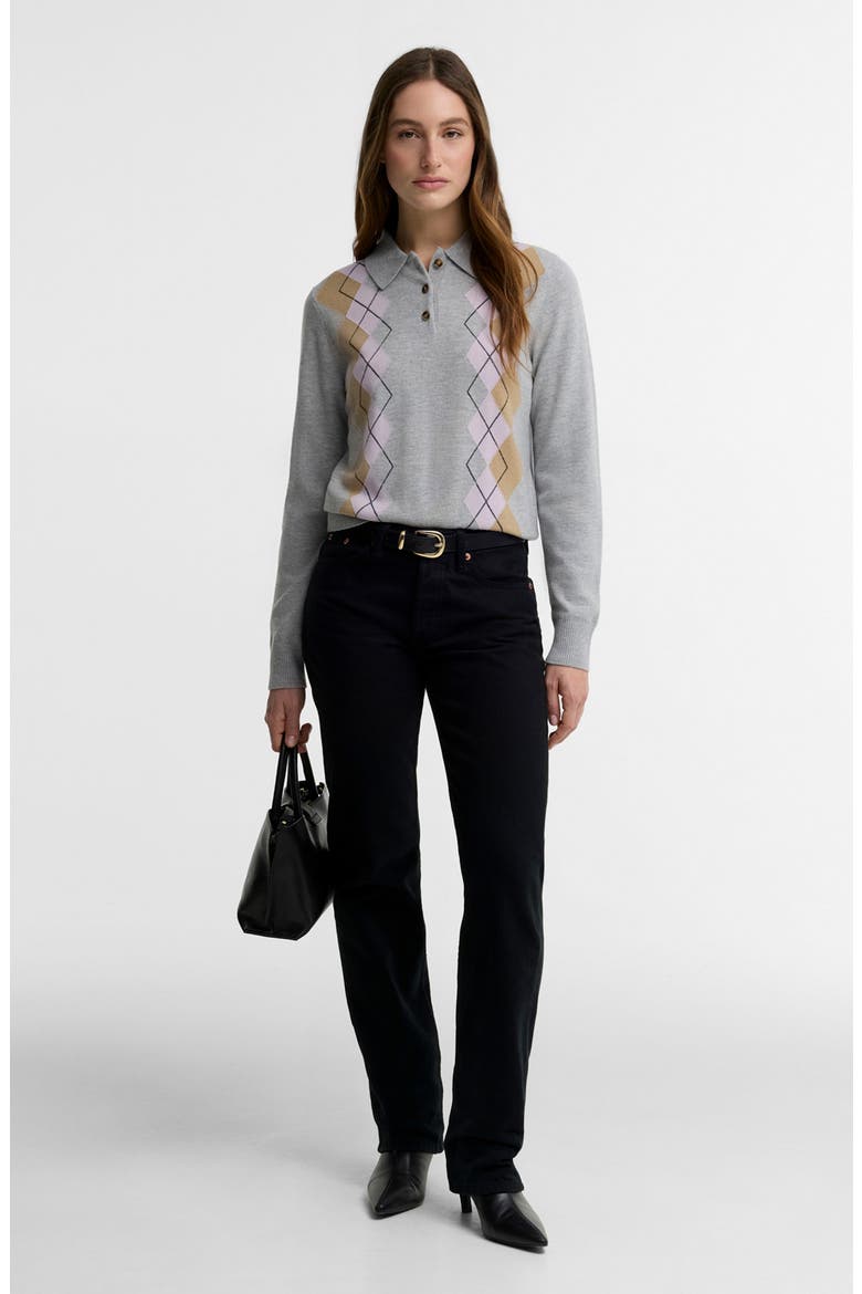 Fawne Argyle Merino Wool Sweater, Alternate, color, GREY MULTI