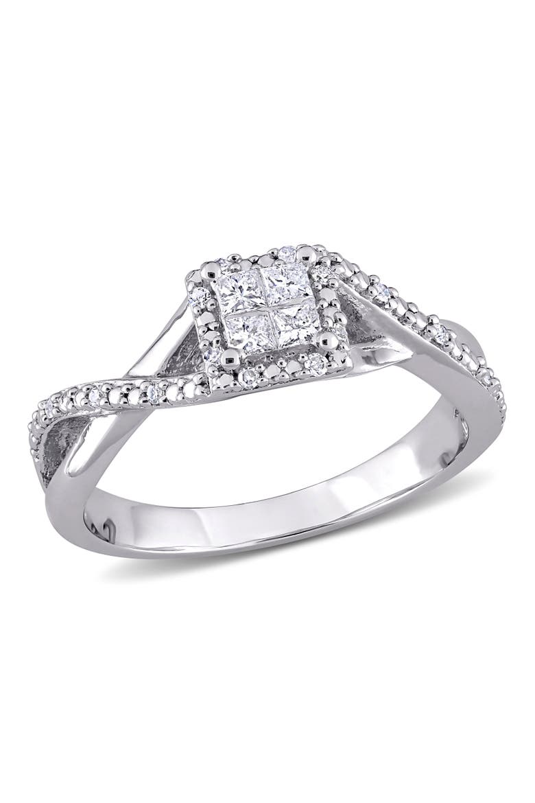 Diamond Halo Crisscross Engagement Ring, Main, color, Sterling Silver