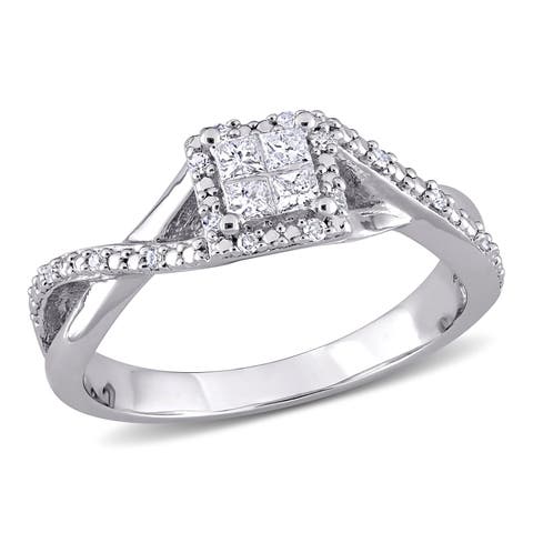 Diamond Halo Crisscross Engagement Ring