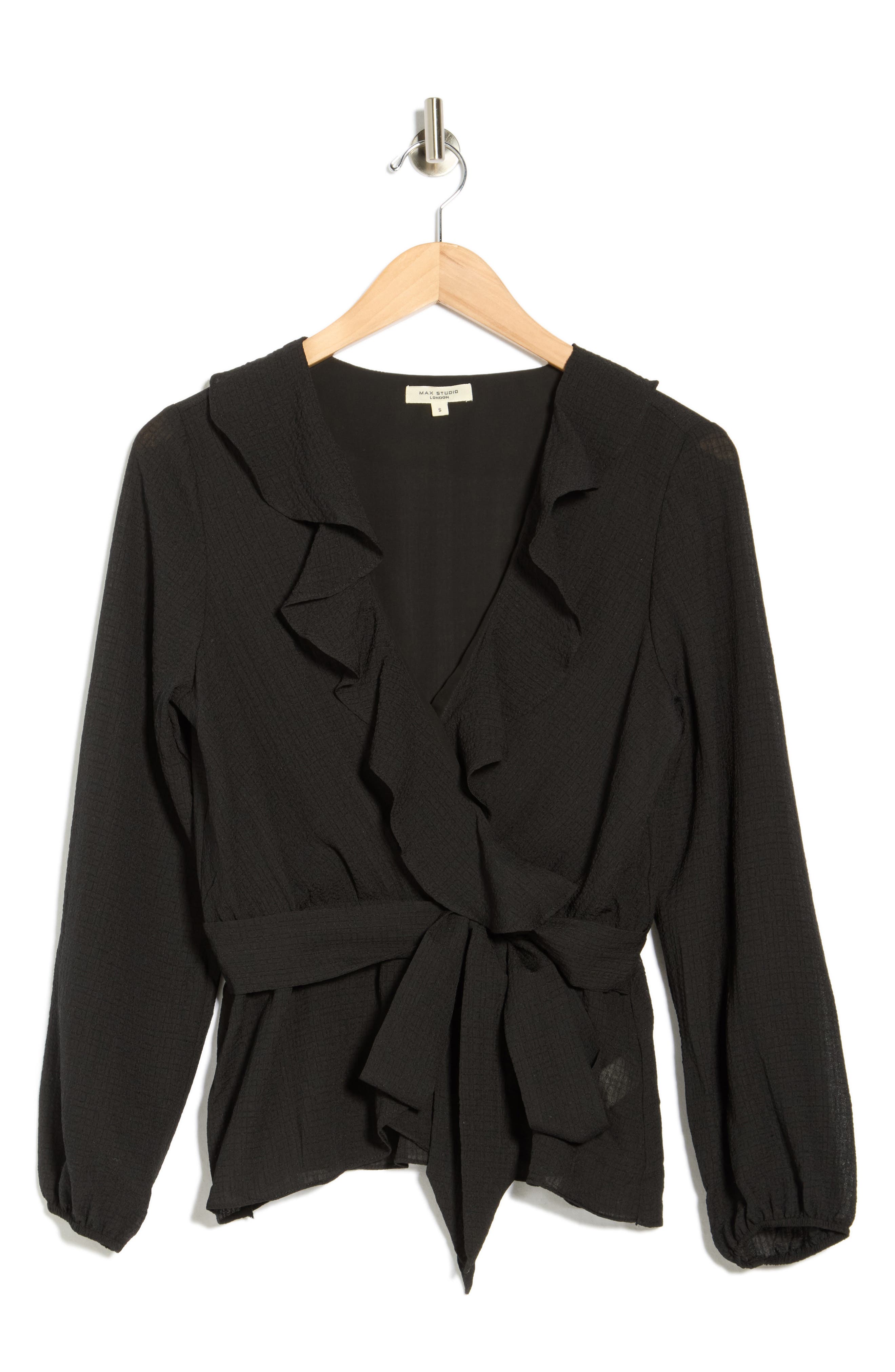 MAX STUDIO Ruffle Long Sleeve Faux Wrap Top