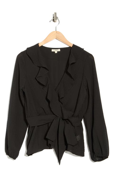 Ruffle Long Sleeve Faux Wrap Top