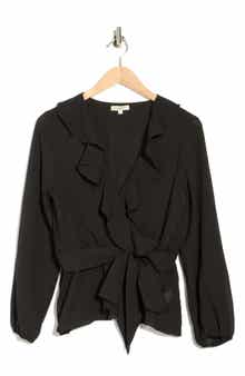 MAX STUDIO Ruffle Long Sleeve Faux Wrap Top