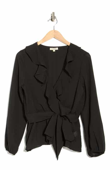 MAX STUDIO Ruffle Long Sleeve Faux Wrap Top