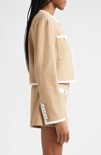 Beale Contrast Detail Cotton Blend Tweed Jacket