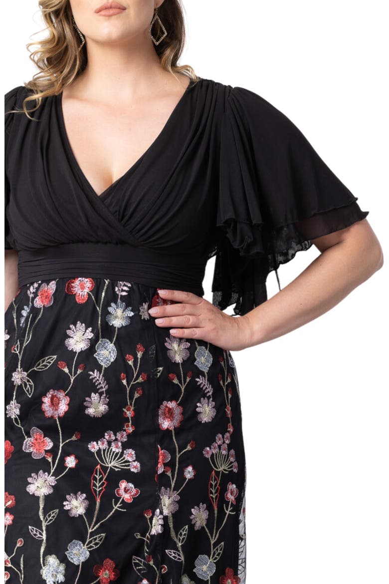 Lillian Embroidered Flutter Sleeve Cocktail Dress, Alternate, color, BORDEAUX BLOOMS