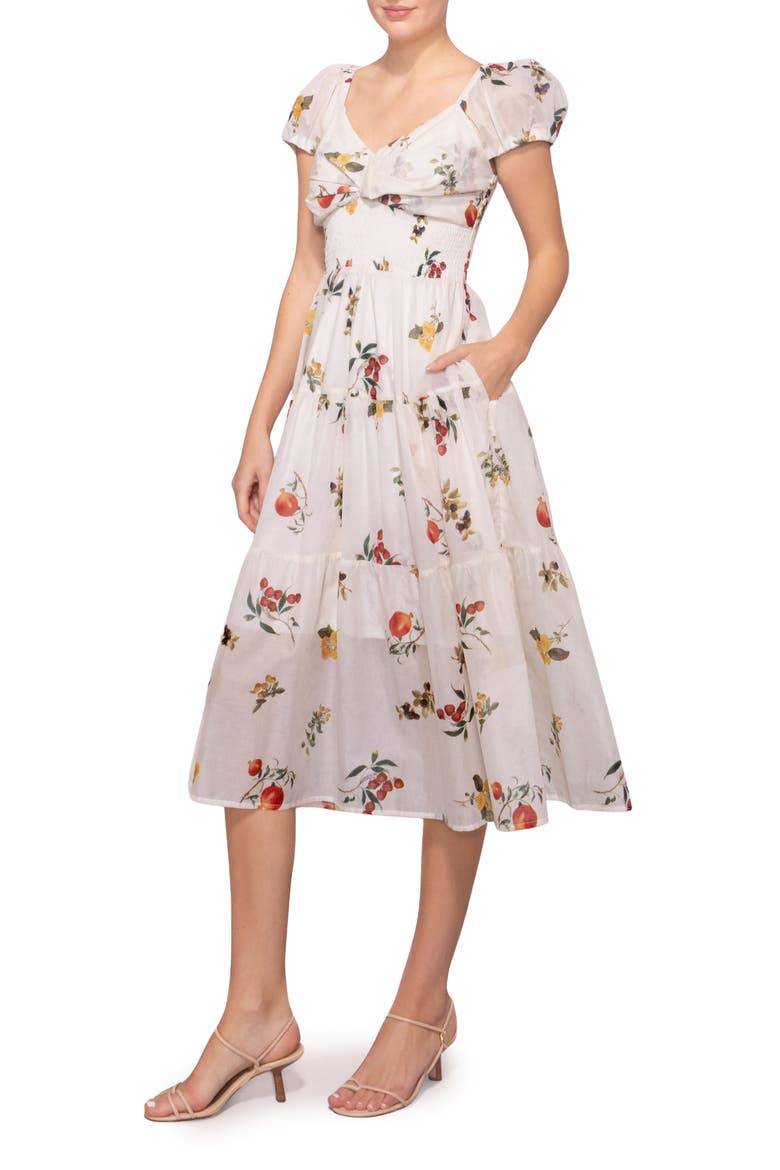 Ditsy Print Midi Dress, Alternate, color, IVORY FRUIT BRANCH