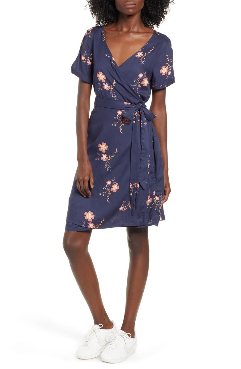 Roxy Monument View Floral Print Wrap Dress, Main, color,