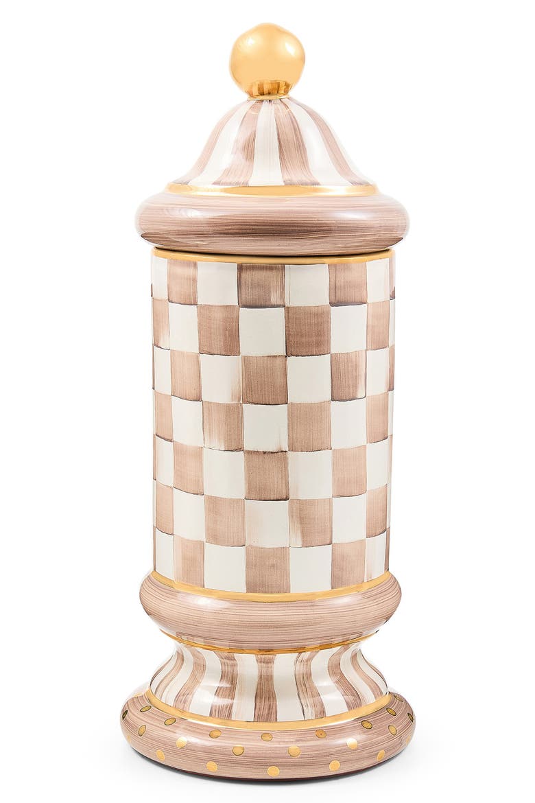 Mocha Check Ceramic Column Canister, Main, color, MOCHA