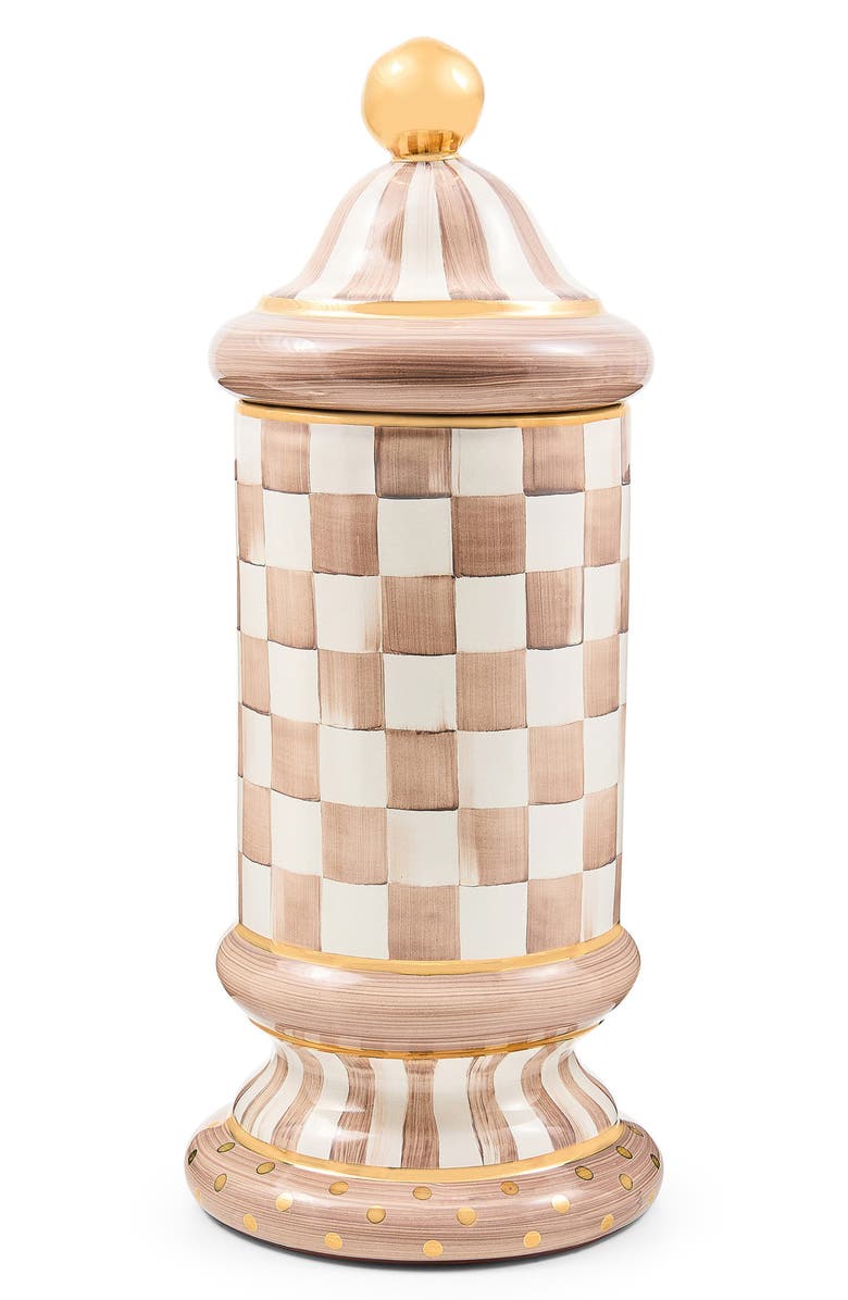 MACKENZIE CHILDS Mocha Check Ceramic Column Canister, Main, color, Mocha