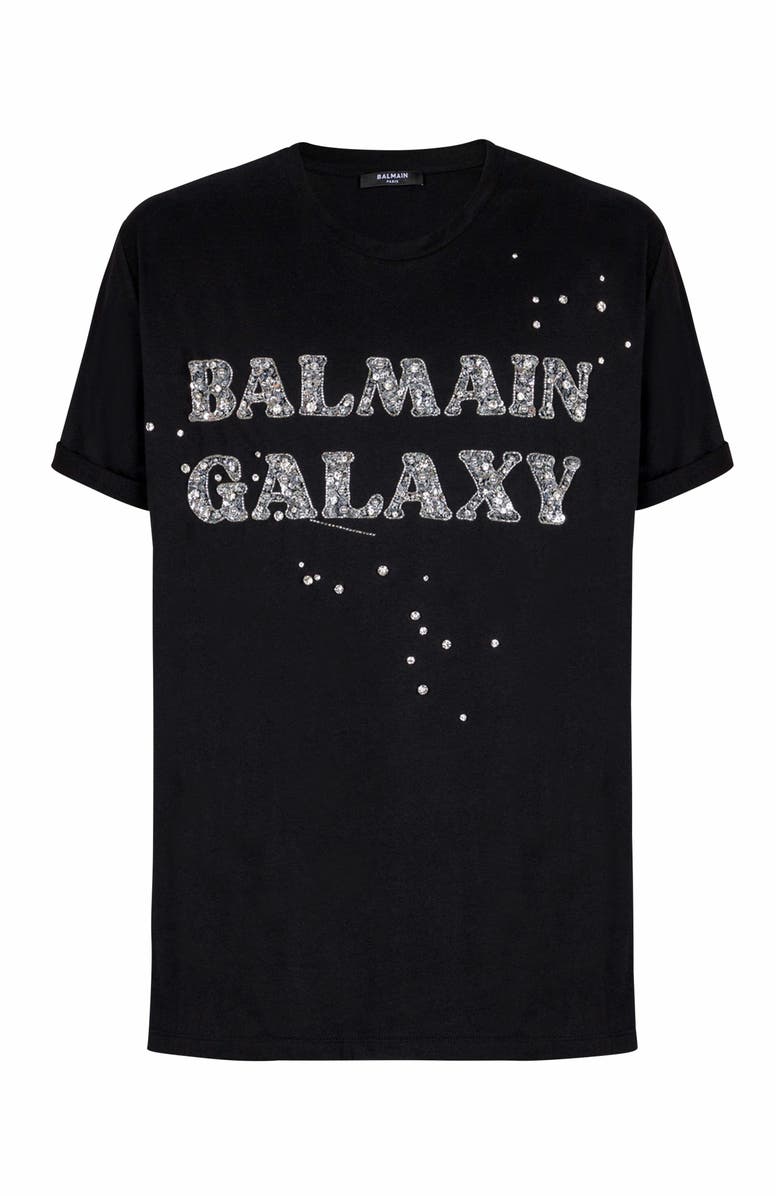 Balmain Embroidered Balmain Galaxy T-Shirt, Main, color, Silver