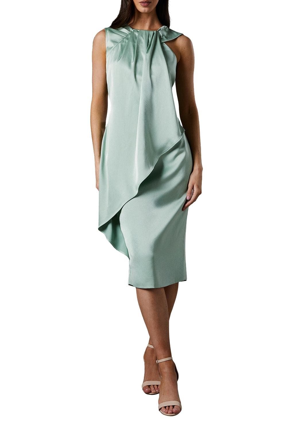 satin frill hem dress Blue MissPap Satin Frill Hem Hater Neck Maxi Dress