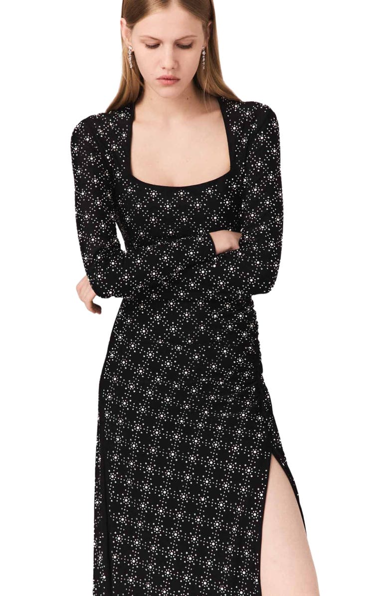 maje Beaded and rhinestone maxi dress, Alternate, color, Black