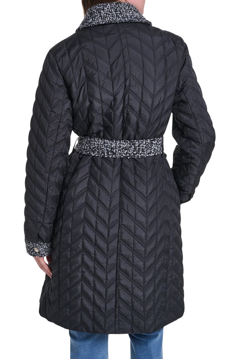 Agness Quilted Tweed Trim Coat, Alternate, color, BLACK