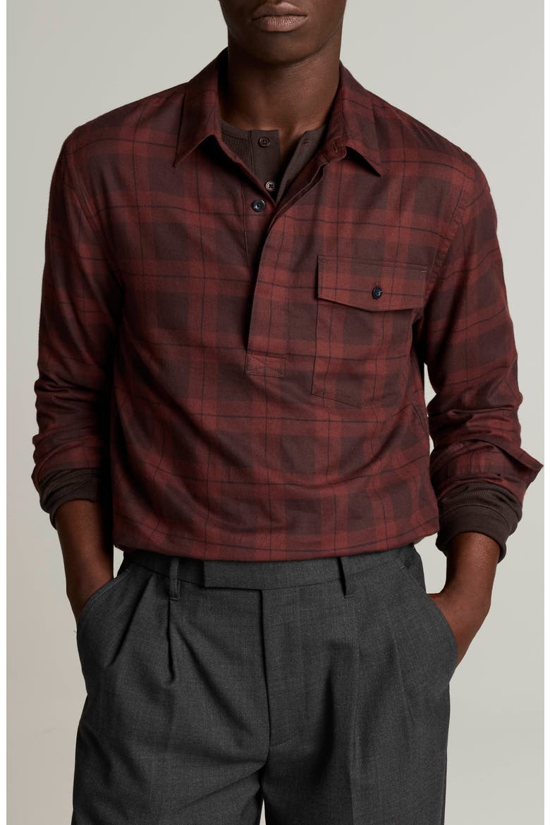 Hamilton Plaid Cotton Popover Shirt, Main, color, CHOCOLATE PLUM COMBO
