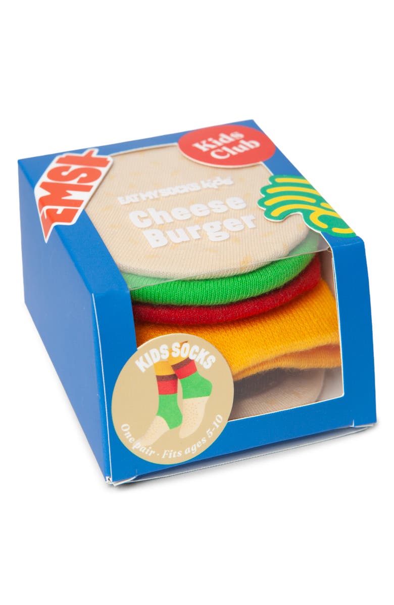 doiy Kids' Cheeseburger Crew Socks, Alternate, color, Green Multi