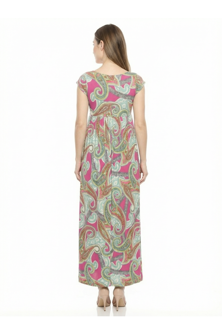 Maternity Paisley Square Neck Cap Sleeve Pleated A-Line Maxi Dress, Alternate, color, Pink Multi